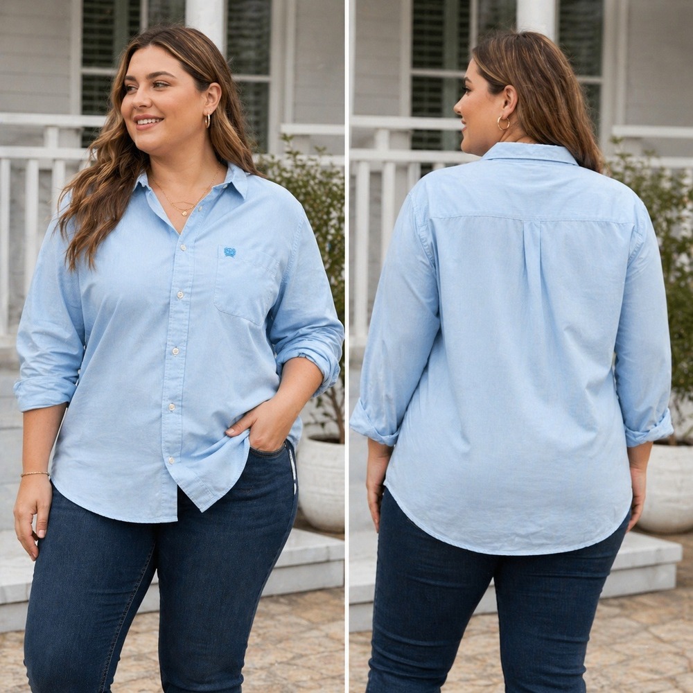 Cinch Womens XXL Blue White Striped Button Down Shirt MTW7060194 Western Top